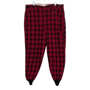 Vintage Woolrich Plaid Suspender Pants Mens Size 40x30 Red Wool Blend Hunting